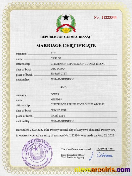 Guniea-Bissau marriage certificate